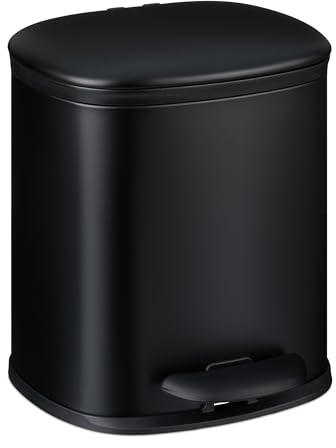 Relaxdays Mülleimer Bad, 5 l, Kosmetikeimer mit Soft-Close, matte Optik, 2 entnehmbare Inneneimer, Treteimer, schwarz