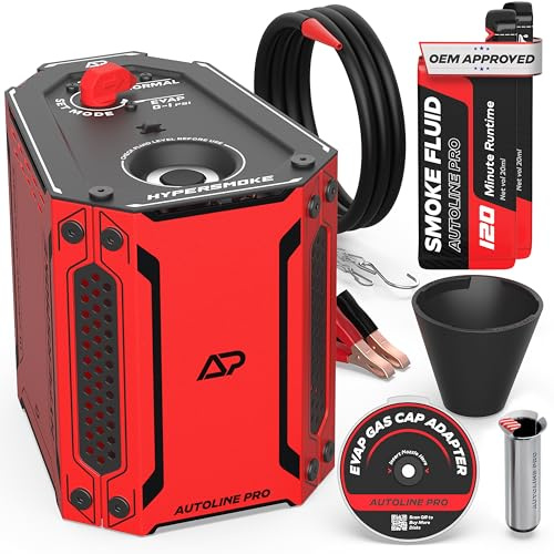 AutoLine Pro HyperSmoke 04 - Probador de Fugas con Bomba de Aire integrada de 1 a 20 PSI, probador de Humo automotriz para detección de Fugas de aspiradora, Bobina de Humo de cerámica, Adaptador