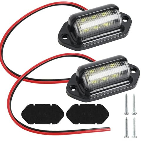 EuAcesry Luces de Matrícula para Coche, 2 Pcs 12V-24V Luz de la Placa Impermeable del Auto Remolque LED, para Coche, Moto, Remolques, RV, Camión, Caravana y Barco