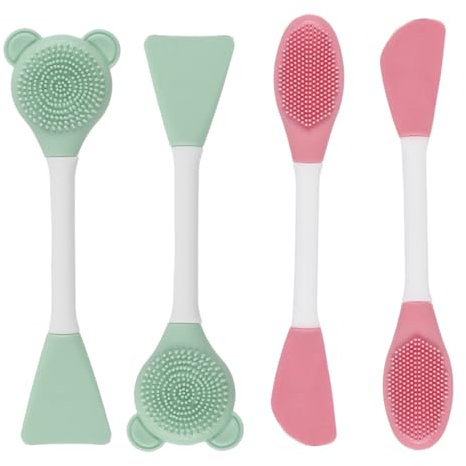 Silicone Visage Brosse Masque, 4 Pièces Pinceau Masque 2 en 1, Pinceau Masque Double Embout, Brosse Nettoyante Visage