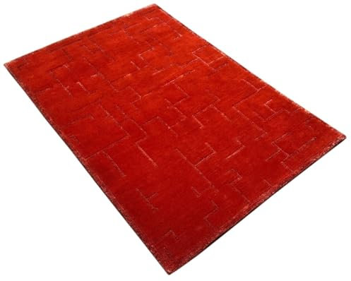 Tapis oriental au Népal en laine de bambou et soie - Rouge - 125 x 185 cm