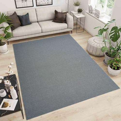 Simple Low Pile Plain Living Room Area Rug, Silver, 200x290cm