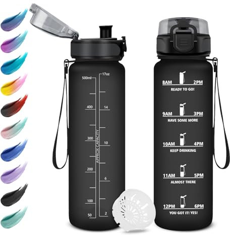 Gourde 500ml, Bouteille d'eau Enfant, Gourde avec Filtre, Gourde Marqueur de Temps, Gourde Motivation, Étanche et Réutilisable, Bouteille pour Enfant, Voyage, Yoga, l'école, Cyclisme, Bureau