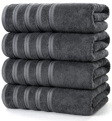 Utopia Towels 4 Pack Premium Bath Towels Set, (76 x 152 CM) 100% Ring Spun Cotton, Lightweight and Highly Absorbent Quick Drying Towels, Perfect for Daily Use (Grey)