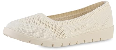 VAN HILL Damen Sportliche Ballerinas Flach Strick Bequem Schuhe 216970 Beige 37