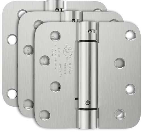 Bubxo 3 Pack Self Closing Door Hinges 4 Inch, Automatic Closing Door Hinge with 5/8'' Radius Corners, Adjustable Tension for Garage, Front, Back Door, UL Listed, Left and Right Hand, Brushed Nickel
