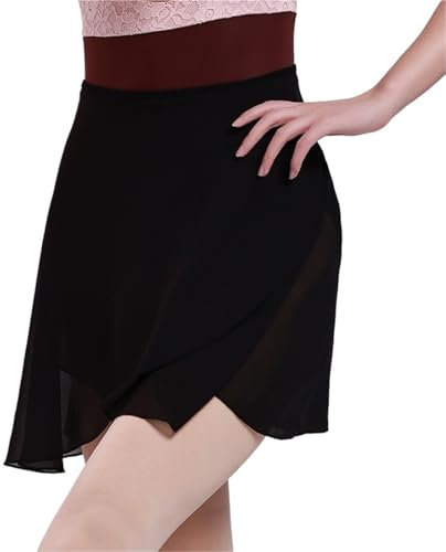 HKYBCF Ballett Wickelrock Tanzrock Erwachsene Chiffon Ballett Tanz Spitze-up Rock Frauen Mädchen Gymnastik Wrap Rock Ausbildung Ballett Röcke Ballett Core Tanzen(Black)