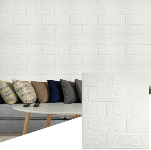 Roellgs 10Pcs 35X38cm 3D Brick Wallpaper, Faux Foam Brick Wall Panels Peel and Stick, Waterproof for Bedroom, Living Room, and Kitchen Decor (White)