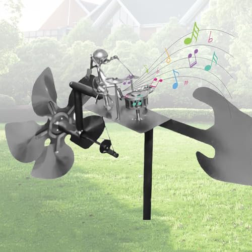 Stainless Steel Musical Metal Drummer Windmill, Steampunk Garden Spinner, Handmade Metal Drummer Windmill, for Yard Lawn Garden Patio Decor (1)
