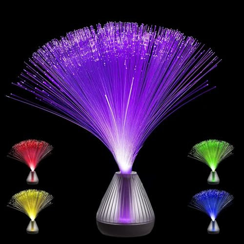 MARELIDA Glasfaserlampe FIBER PUNK LED Farbwechsel Retrolampe in Faseroptik H: 34 cm USB/Batteriebetrieb Retro-Design Fiberglas Effektleuchte