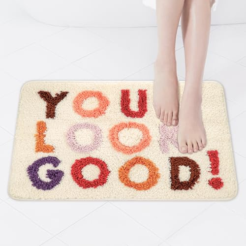 TranRantic Badezimmerteppich, Rutschfester Badteppich, Weiche Badmatte, Waschbarer Badvorleger für Badezimmer, Toiletten, Waschküchen, Balkone (Beige, 50×80cm)