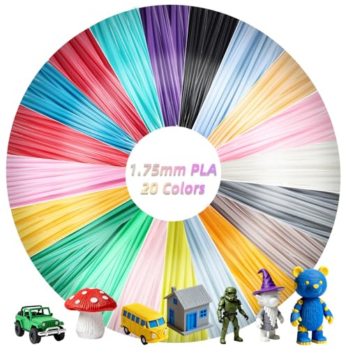 Oungy 3D-Stift-Filament-Nachfüllpackungen, PLA, 1,75 mm, insgesamt 300 m, 20 Farben je 15 m