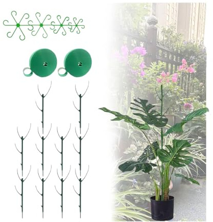 Plant Supports for Indoor Plants - 10 Packs Stackable Plant Stakes with 4 Fixers & Ties, Adjustable Indoor Plant Support for Climbing Plants