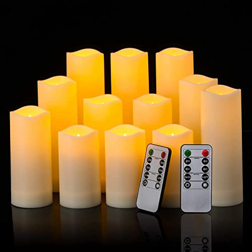 LIVEN 12 Pack Flameless Candles Battery Operated Waterproof Led Candles (D:2.2 X H:4 5 6 7) Candles with 2 Remotes Contro for Wedding, Party, Birthday