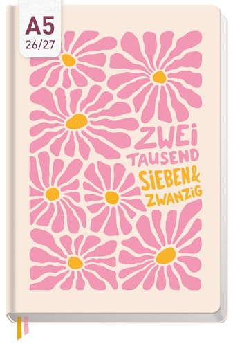 Häfft-Timer 2026 2027 A5 - Hardcover Schülerkalender Pink Flowers | August 2026 bis September 2027, Schulplaner & Studienplaner mit Wochenplaner, Monatsübersicht & vielen Extras