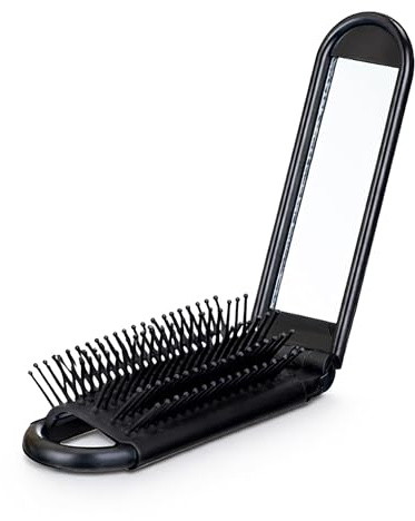 HAARBÜRSTE mit SPIEGEL klappbar mit Noppen Schwarz Noppenbürste Taschenspiegel Massagebürste Haarpflege Haar Massage Bürste Kamm 31