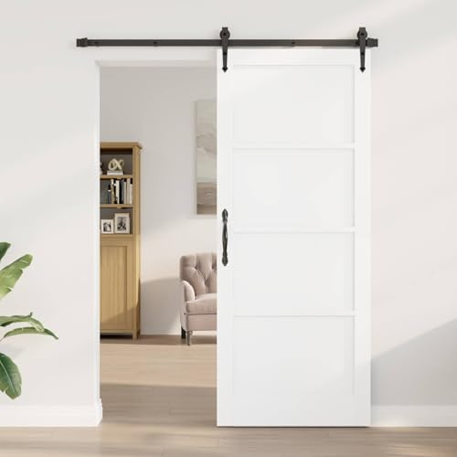 LoogCape Innen Tür Weiß aus Sperrholz 86 x 211 cm, Schiebetür mit Kiefernholz Optik, DIY Design für Wohnungstür, Eingangstür, Nebeneingangstür, platzsparend und langlebig