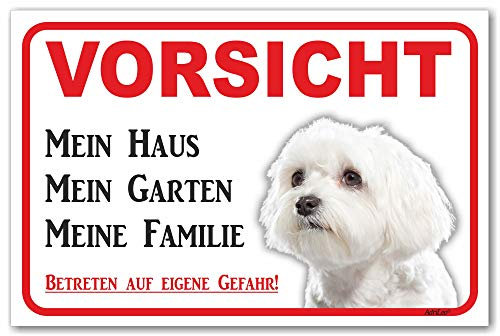 AdriLeo Schild - Vorsicht Malteser - Mein Haus - (20x30cm) / Achtung Hund Wachhund robust langlebig UV-beständig wetterfestes Warnschild