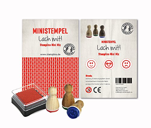Stemplino® Holzstempel Set 3er Pack Lach mit - 3 Ministempel: Smileys | 10 verschiedene Motivmixe zur Auswahl | Mini Geschenke Kinder Mini Spielzeug Stempel Set