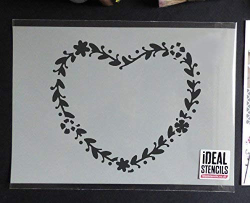 Herzförmig Blumen Kranz Schablone | Shabby Chic Schablone | Wiederverwendbar Startseite-Wand-Dekor, Kunst & Handwerk Schablone | Wandfarbe Stoffe & Möbel - halb transparent Schablone, S/ 17x19cm
