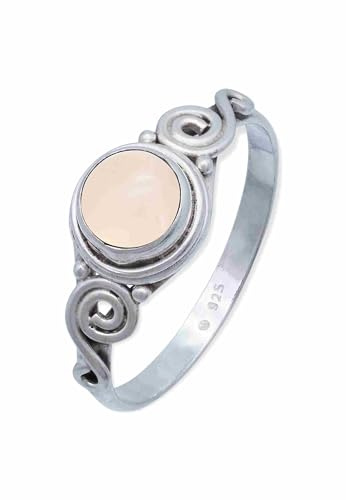 mantraroma Rosenquarz Silberring Damen 925 – Cabochon Vintage Edelstein Ring