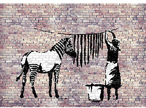 Runa Art Fototapete Washing Zebra Banksy Modern Vlies Wohnzimmer Schlafzimmer - Made in Germany - Braun 9388010b