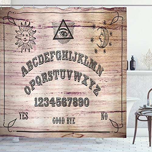 ABAKUHAUS Ouija-Brett Duschvorhang, hölzerne Beschaffenheit, Stoffliches Gewebe Badezimmerdekorationsset mit Haken, 175 x 200 cm, Taupe Beige