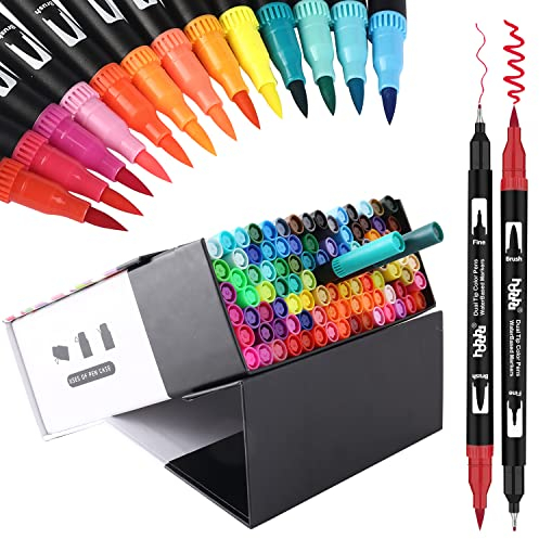 hhhouu 100 Farben Pinselstifte Set, Brush Marker Journal Zubehör Stifte, Filzstifte Doppelseitig, Malbuch für Erwachsenebullet journal Handlettering hho-100B