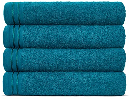 Lions Bath Towels - Set of 4 Bathroom Large Bath Sheets, 100% Luxury Cotton, 500 GSM 75X135CM, Highly Absorbent and Quick Dry Extra Large Bath Towel, Bathroom Accessory Set, Teal