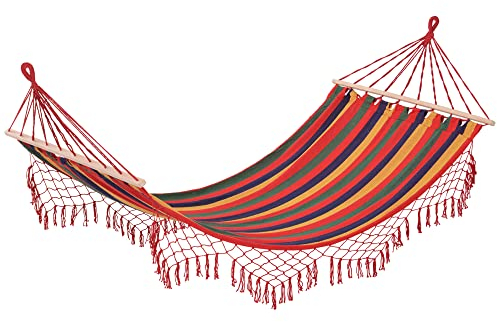 Outsunny Stabhängematte Hängematte wetterfest UV-beständig 2 x 1 m bis 120 kg Baumwoll-Polyester-Mischung Bunt