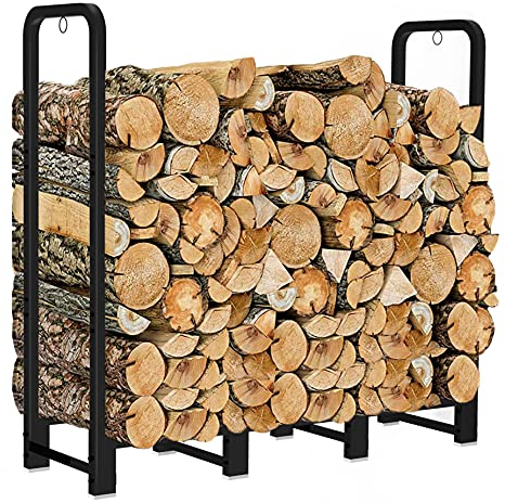 Artibear Firewood Rack Stand 4ft Heavy Duty Logs Holder for Outdoor Indoor Fireplace Metal Wood Pile Storage Stacker Organizer, Matte Black