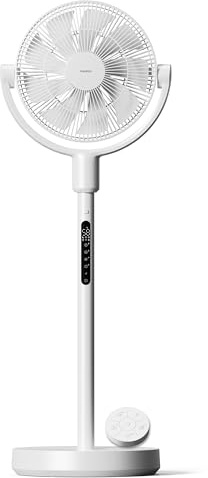 MEDION Ventilador de pie con batería y mando, 10 velocidades, 24 W, oscilación 350°, ventilador silencioso con app y luz