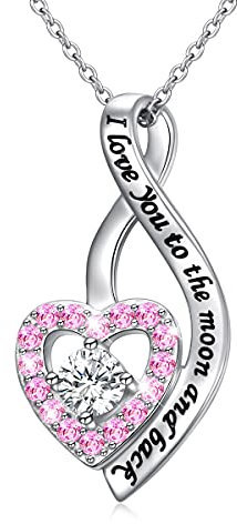 HOOHWE Herz Halskette 925 Sterling Silber Infinity Herz kette für Damen Mädchen Rosa CZ Herz Anhänger Ich liebe dich bis zum Mond und zurück Mother ‘s day Schmuck Geschenk