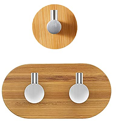 2 Pezzi Bambù Gancio per Asciugamani, Ganci di Bambù Autoadesivi, Gancio Accappatoio Parete, per Appendere Oggetti in Bagno o in Cucina, Stendere i Vestiti in Camera da Letto
