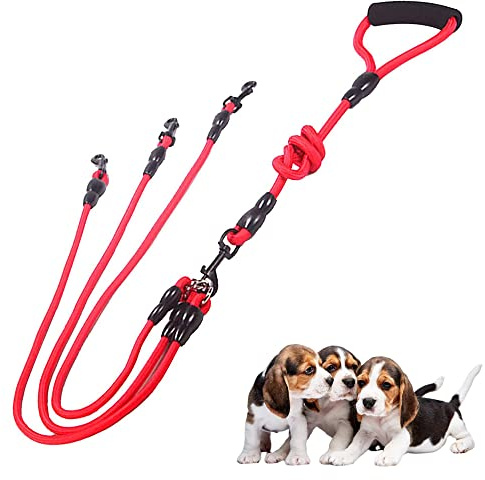 Hundeleinen, 3-in-1 Hundeleine, mit Verstellbarer Abnehmbarer Kupplung | Hund Kette Leine, Anti-Zieh Haustier Hund Führen Leine Kette für Ein, Zwei, Drei Hunde Pet Walking Wandern