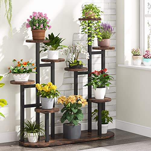Tribesigns Support de plantes d'intérieur à plusieurs étages pour 11 pots de fleurs, support de rangement pour jardin, balcon, salon, marron rustique