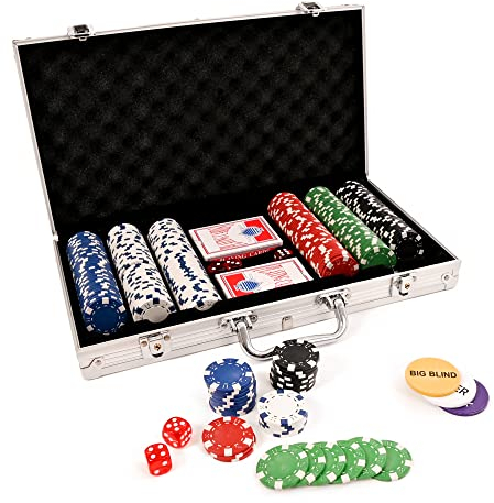 M.Y Texas Hold'em Pokerset 300-teiliges Set im Aluminiumkoffer mit 11,5 g schweren Pokerchips, 2 Decks Spielkarten, Dealer-, Big Blind- und Small Blind-Buttons und 5 Würfeln