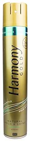 Harmony New Gold HairSpray Natural Hold and Shine 400ml With UV Filters Argon Oil Vitamin Pro B7