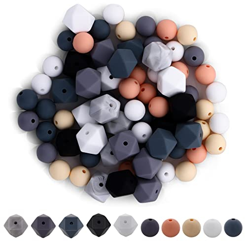Lusofie 75 Pezzi Perline in Silicone Colorate Multicolore A: Perline Artigianali Rotonde Poligonali con Fori Adatte per Artigianato di Gioielli Braccialetto Collana Fai da te