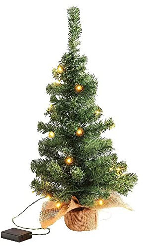 Pinetto Verde con LUCI LED 45 cm Albero di Natale con Base Legno in PP+PVC | Mini Pino Alberello di Natale Artificiale con Base in Legno a batterie 40 cm
