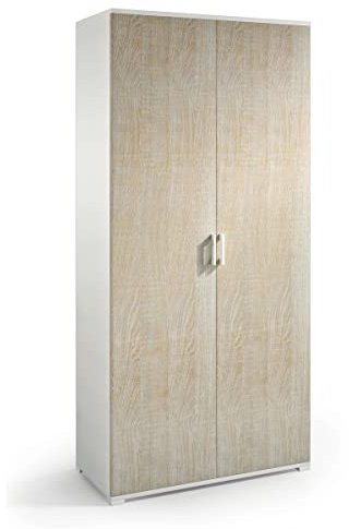 Yellow shop - Armadio mobile 2 ante 4 ripiani L90xP45xH195 cm COMPOS Bianco Rovere o Cemento texture 3d (Bianco/Rovere)