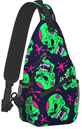 Anti-Diebstahl-Crossbody-Rucksack Zombie Green Skull Head Sling Schultertasche für Männer Frauen, langlebig, verstellbar, Sporttasche, Radfahren, Reisen, Wandern, Tagesrucksack