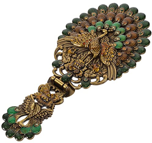FRCOLOR Handspiegel Vintage Kosmetikspiegel Faltbarer Pfau Metall Kosmetikspiegel Dekorative Spiegel Kompaktspiegel Tragbarer Spiegel Mit Geprägtem Griff Für Make-Up-Salon