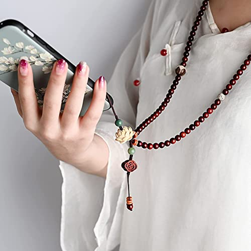 Rosenkranz, Handy-Lanyard Handschlaufe, Handyschlaufe, Handy-Lanyard-Strap, natürliche Holzperlen, 6 mm, Handschlaufe for Handyhülle, Perlen, Lotus-Buddha-Zen-Armband-Zubehör, Rot (Color : Red)