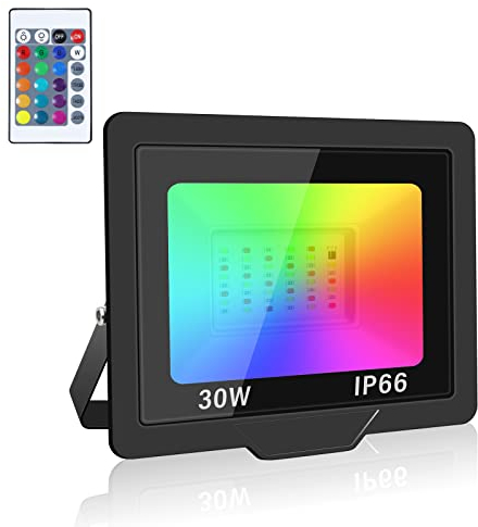 SKYWORLD 1 pezzi 30W Faretti RGB da Esterno,Impermeabile Faretti Led Colorati da Esterno con Telecomando,Proiettori Faretti Cambio Colore RGB Modalità di Strobo per Vacanze Feste Halloween