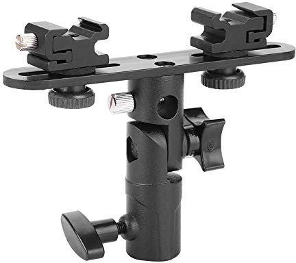 Dual Flash Bracket Hot Shoe Speedlight Stand Umbrella Holder Light Stand Bracket Mount for Camera Video Camcorder