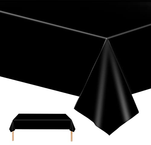 POPOYU Schwarz Einweg Tischdecke 274x137cm Rechteck Kunststoff Tischdecke, Wasserdicht, für Indoor und Outdoor Partys, Geburtstage, Hochzeiten, Haushalt