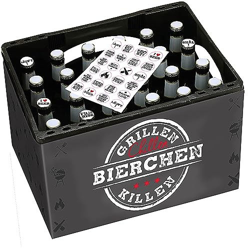 Bierkasten Banderole Grillen, Chillen... | Papier L140cm 24 Aufkleber | Bastelset Bierkiste Männergeschenk (1 x Bierkastenbanderole Grillen)