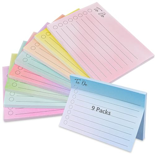 OdiuK 9 Packung Haftnotizen To Do Liste Notizzettel, Bunt Linierte Sticky Notes, 100 x 74mm Selbstklebend Klebezettel Tagesliste Notizblock für Büro Zuhause Schule Sitzung(9 Farben, 450 Stücke)