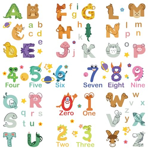 craspire 8 Stile Alphabet-Fensteraufkleber, Zahlen, Buchstaben, Tiere, Wandaufkleber, PVC, Wasserdicht, Selbstklebend, Für Glasvitrine, Zuhause, Kinderzimmer, Dekoration, Partyzubehör